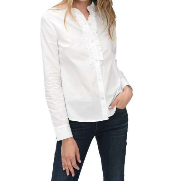 Splendid Tops - Splendid white poplin ruffle placket button front shirt extra small MSRP 128